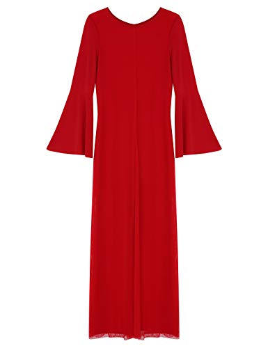 inhzoy Maillot Largo de Danza Ballet para Mujer Mono Ropa de Danza Lírica Contemporánea Moderna Manga Acampanada Leotardo Gimnasia Rítmica Bailarina Rojo Large