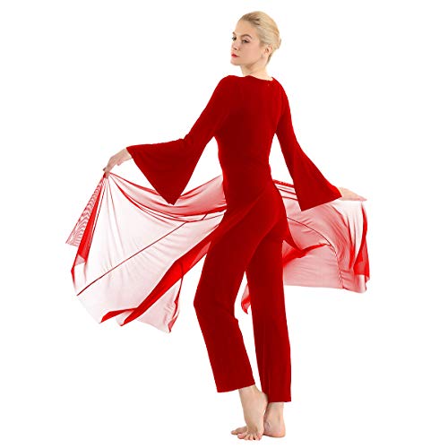 inhzoy Maillot Largo de Danza Ballet para Mujer Mono Ropa de Danza Lírica Contemporánea Moderna Manga Acampanada Leotardo Gimnasia Rítmica Bailarina Rojo Large