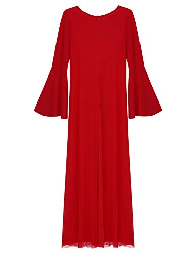 inhzoy Maillot Largo de Danza Ballet para Mujer Mono Ropa de Danza Lírica Contemporánea Moderna Manga Acampanada Leotardo Gimnasia Rítmica Bailarina Rojo Large