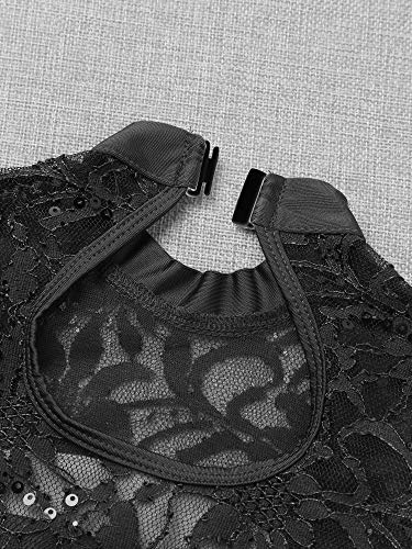 inhzoy Top de Danza para Niñas Camiseta Corta de Manga Larga con Lentejuelas Bordadas y Encaje Flores Transparentes de Color Sólido Negro 7-8 años