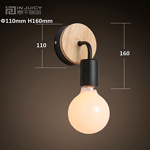 Injuicy Moderno Led Metal Hierro Apliques de Pared Lámparas Madera de Pared Adecuado Bañadores Focos para la Pared para Cabecera Dormitorio Sala Pasillo Entrada Restaurante (Negro)