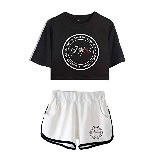 INSTO Moda Camiseta Pantalones Cortos 2 Piezas Conjunto Hip Hop Stray Kids Impreso Aptitud Vestir por Mujer Y Chicas Tendencia Ocio / A4 / M