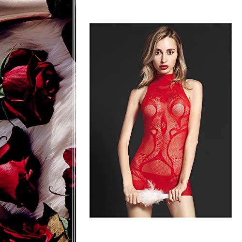 Intim Secret Lencería Sexy, Encaje, Body Una Pieza, Ropa Interior de Mujer, Estampado, Cuello Alto para San Valentín, Navidad, Dormir, Fiestas, Despedida de Solteras, etc. Rojo
