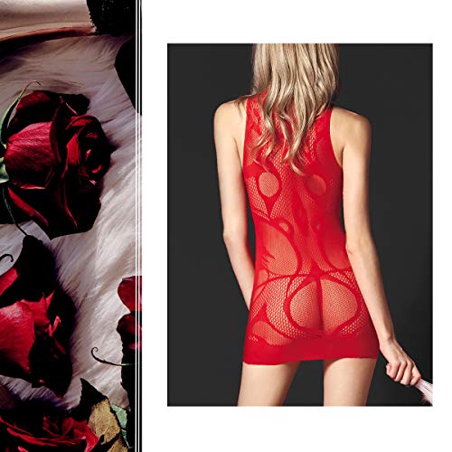 Intim Secret Lencería Sexy, Encaje, Body Una Pieza, Ropa Interior de Mujer, Estampado, Cuello Alto para San Valentín, Navidad, Dormir, Fiestas, Despedida de Solteras, etc. Rojo