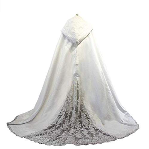 Invierno cálido señoras Paquete de Boda Capa Larga Novia con Capucha Capa Capa (Blanco)