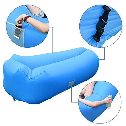 IREGRO Sofa Hinchable con Almohada Integrada y Bolsa, Tumbona Hinchable, Sofa Inflable, Portátil Impermeable Ligero Poliéster Aire sofá para Viajes, Piscina, Camping, Parque, Playa, Patio Trasero