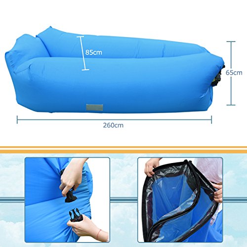 IREGRO Sofa Hinchable con Almohada Integrada y Bolsa, Tumbona Hinchable, Sofa Inflable, Portátil Impermeable Ligero Poliéster Aire sofá para Viajes, Piscina, Camping, Parque, Playa, Patio Trasero