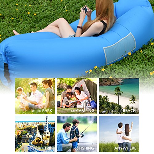 IREGRO Sofa Hinchable con Almohada Integrada y Bolsa, Tumbona Hinchable, Sofa Inflable, Portátil Impermeable Ligero Poliéster Aire sofá para Viajes, Piscina, Camping, Parque, Playa, Patio Trasero