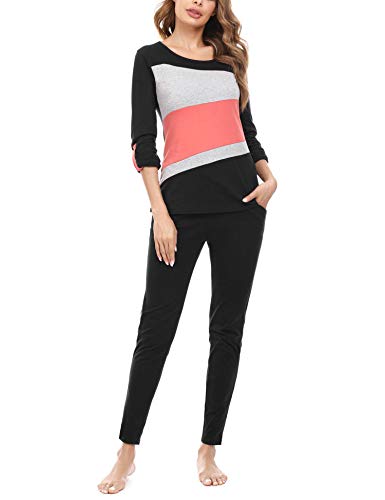 Irevial Conjunto Chandal Deportivo Mujer, Chándal Mujer Completo, Ropa de Deporte Mujer Manga Larga con Costura Color, Pijamas Mujer Invierno Dos Piezas Casual