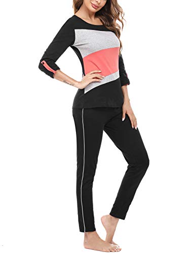 Irevial Conjunto Chandal Deportivo Mujer, Chándal Mujer Completo, Ropa de Deporte Mujer Manga Larga con Costura Color, Pijamas Mujer Invierno Dos Piezas Casual