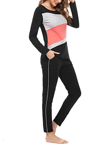Irevial Conjunto Chandal Deportivo Mujer, Chándal Mujer Completo, Ropa de Deporte Mujer Manga Larga con Costura Color, Pijamas Mujer Invierno Dos Piezas Casual