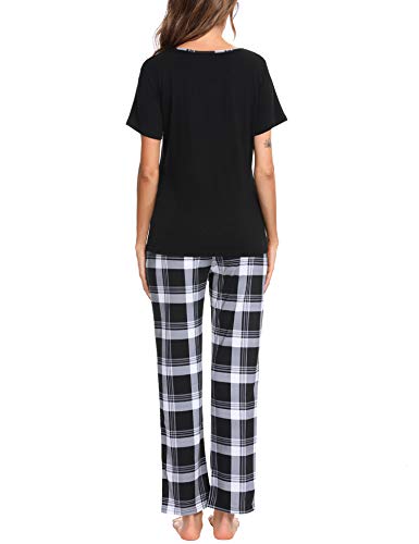 Irevial Mujer Pijamas de Verano, algodón Pijama a Gato,Ropa de Dormir de Manga Corta 2 Piezas,Suave y Cómodo