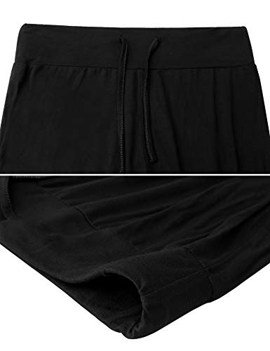 Irevial Pantalones de Yoga para Mujer Modal,100% Algodon,Alta Cintura Elásticos pantalón de Campana con cordón, Casuales Chandal Deportivo para Pilates Jogger Fitness，Negro