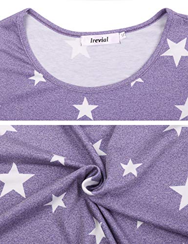 Irevial Pijamas de Mujer de Verano algodón Manga Corta Conjunto de Pijama de Estrellas Pantalon Corta 2 Piezas Fresco y cómodo,Morado,m