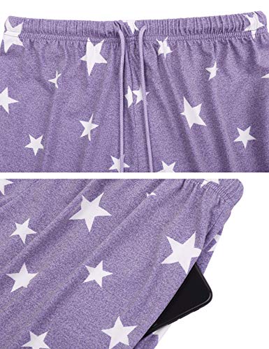 Irevial Pijamas de Mujer de Verano algodón Manga Corta Conjunto de Pijama de Estrellas Pantalon Corta 2 Piezas Fresco y cómodo,Morado,m