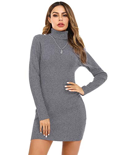 Irevial Vestido Punto Mujer Invierno, Vestido Suéter Mujer Manga Larga de Cuello Alto, Vestido Fiesta Mujer Elegante Casual