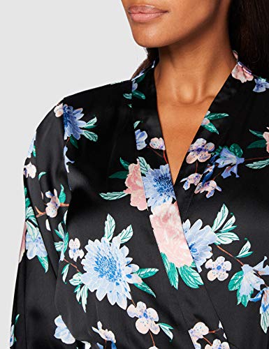 Iris & Lilly Bata Kimono de Algodón Mujer, Multicolor (Black Tropical), XS, Label: XS
