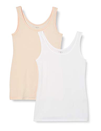 IRIS & LILLY Camiseta de Tirantes de Algodón para Mujer, Pack de 2, 1 x Blanco & 1 x Rosa Claro, X-Small