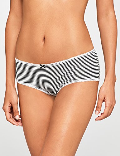 IRIS & LILLY Culotte de Tiro Bajo en Algodón para Mujer, Pack de 3 Multicolor (Grey Melange Bc), Small