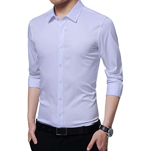 Irypulse Camisa de Hombres Corte Cuello Camisa de Planchado sin Arrugas Manga Larga clásico Slim Fit Seda de algodón Elástica Casual Formal Negocio para Hombre,Blanco-XL