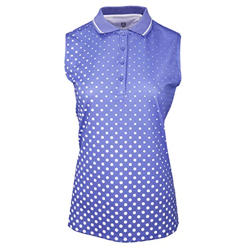 Island Green Golf Ladies Sleeveless Breathable Flexible Moisture Wicking Sublimated Polo Shirt Camisa, Mujer, Azul y Blanco, 44
