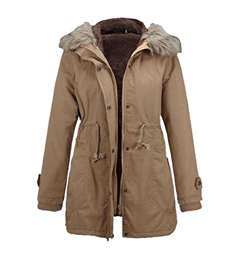 ISSHE Parkas Largos con Capucha Largas Abrigos Mujer Anorak Acolchado Chaquetas Cazadoras Abrigo para Dama Militar Chaquetones Invierno Señora Parka Chica Elegantes Caqui 2XL