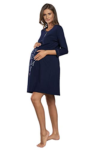 Italian Fashion IF Camisón de noche para mujer, para lactancia, embarazo, maternidad, ropa de noche, moda premamá con botones continuos, camisa de nacimiento para madre azul oscuro L