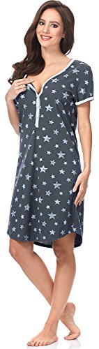 Italian Fashion IF Premamá Camisón Premamá Lactancia Mujer C492T 0111 (S, Grafito/Azul)