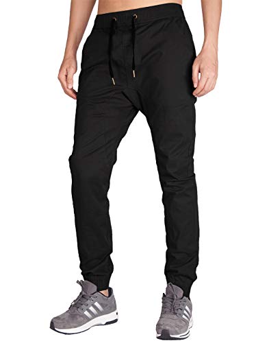 ITALY MORN Jogging Pants Hombre Jogger Pantalón Deportivos Slim Fit Chino Algodón (XL, Negro)