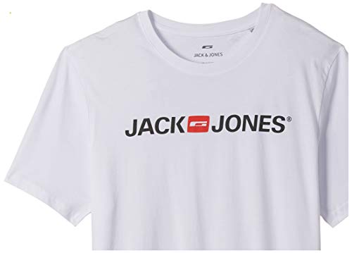 Jack & Jones Jjecorp Logo tee SS Crew Neck Noos Camiseta, Blanco (White Detail: Slim Fit), Large para Hombre