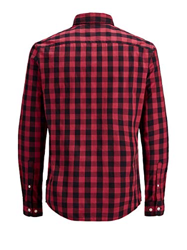 Jack & Jones Jjegingham Shirt L/s Camisa, Multicolor (Brick Red Checks:Mixed Black), Medium para Hombre