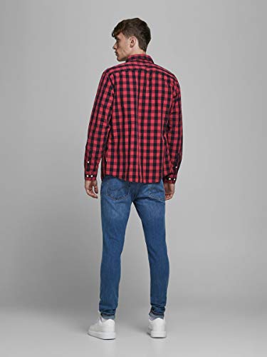 Jack & Jones Jjegingham Shirt L/s Camisa, Multicolor (Brick Red Checks:Mixed Black), Medium para Hombre
