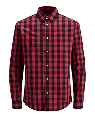Jack & Jones Jjegingham Shirt L/s Camisa, Multicolor (Brick Red Checks:Mixed Black), Medium para Hombre