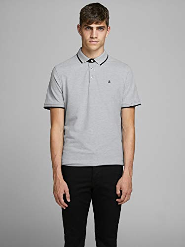 Jack & Jones Jjepaulos Polo SS Noos, Gris (Light Grey Melange Detail: Slim Fit - Melange), Large para Hombre