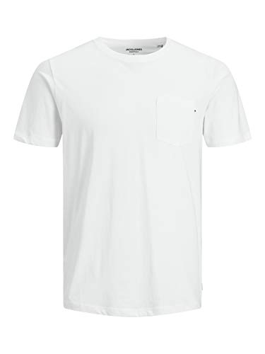 Jack & Jones Jjepocket tee SS O-Neck Noos Camiseta, Blanco (White Detail: Slim Fit), Large para Hombre