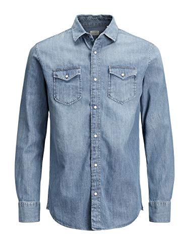 Jack & Jones Jjesheridan Shirt L/s Camisa Vaquera, Azul (Medium Blue Denim Fit:Slim), Large para Hombre