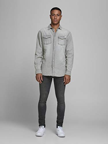 Jack & Jones Jjesheridan Shirt L/s Camisa Vaquera, Gris (Light Grey Denim Fit:Slim), Medium para Hombre