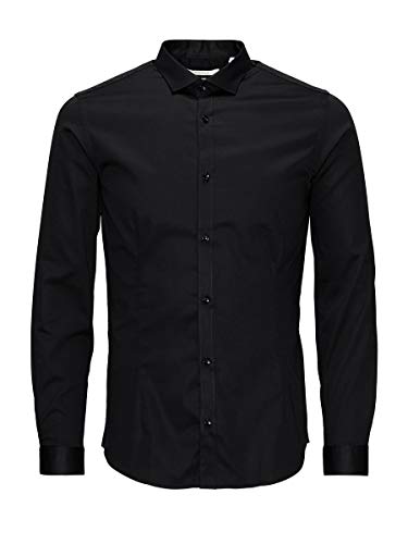 Jack & Jones Jjprparma Shirt L/s Noos Camisa, Schwarz (Black/Super Slim), L para Hombre