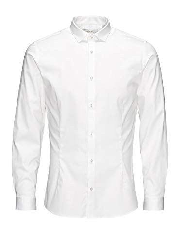 Jack & Jones Jjprparma Shirt L/s Noos Camisa, Weiß (White/Super Slim), L para Hombre