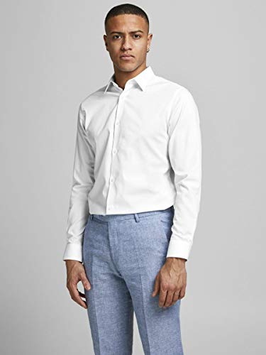 Jack & Jones Jprnon Iron Shirt L/s Noos Camisa, Blanco (White Fit:Slim Fit), X-Large para Hombre