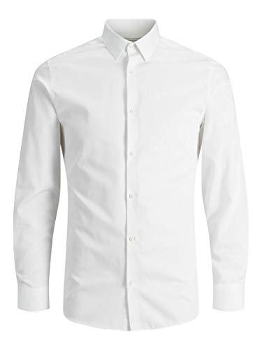 Jack & Jones Jprnon Iron Shirt L/s Noos Camisa, Blanco (White Fit:Slim Fit), X-Large para Hombre