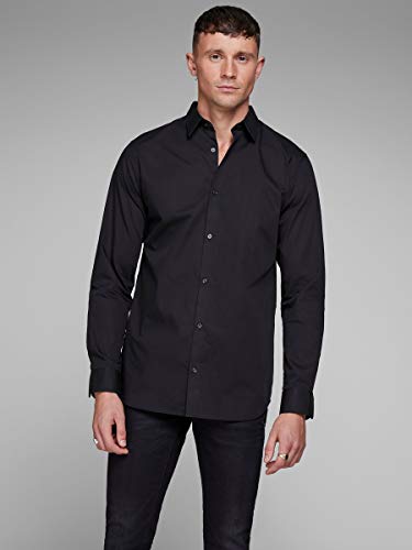 Jack & Jones Jprnon Iron Shirt L/s Noos Camisa, Negro (Black Fit:Slim Fit), Large para Hombre