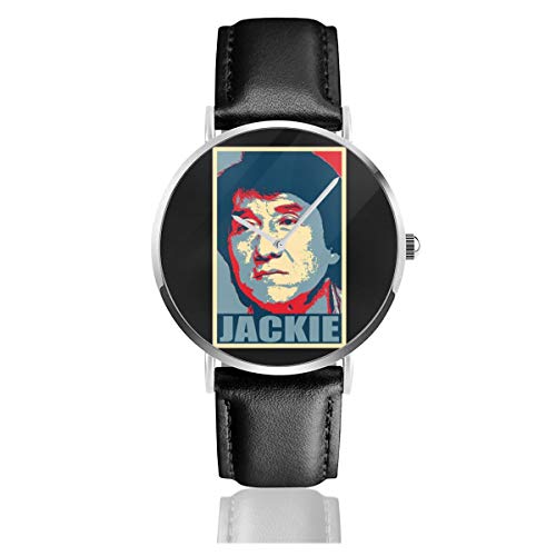 Jackie Chan Hope - Reloj de Pulsera Unisex de Cuarzo con Correa de Piel Negra para Hombres y Mujeres, colección Joven