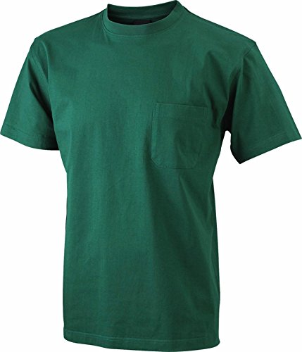 James & Nicholson – Camiseta de manga corta para hombre con bolsillo en el pecho JN920 Workwear verde oscuro 3XL