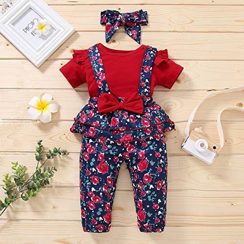 Janly Clearance Sale Conjunto de trajes para niñas de 0 a 24 meses, enterizo sólido para bebé y niña con estampado floral, bonito regalo de Pascua, conjunto de ropa de bebé para 0 a 3 meses (rojo)