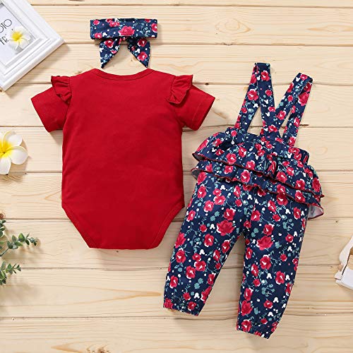 Janly Clearance Sale Conjunto de trajes para niñas de 0 a 24 meses, enterizo sólido para bebé y niña con estampado floral, bonito regalo de Pascua, conjunto de ropa de bebé para 0 a 3 meses (rojo)