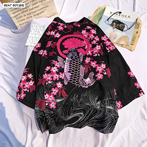 Japonés Tradicional Kimono Yukata Mujeres Y Hombre Japonés Corta Túnica Suelta Kimomo Japonés Chaqueta De Punto Kimono Japones Haori Hyococ (Color : Color-15, Size : L)