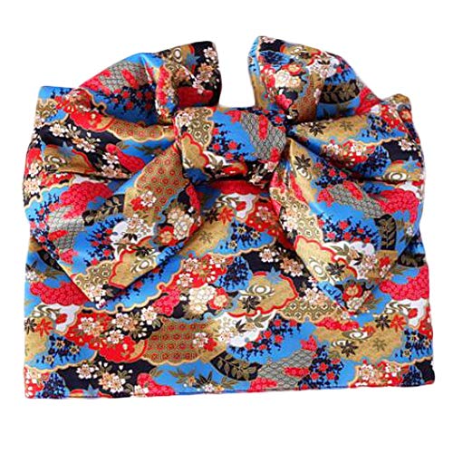 Japonés Yukata Kimono OBI Cinturón Floral Pavo Real Pre-Atado Bowknot Kimono OBI Cinturón Accesorios de Cosplay, Azul