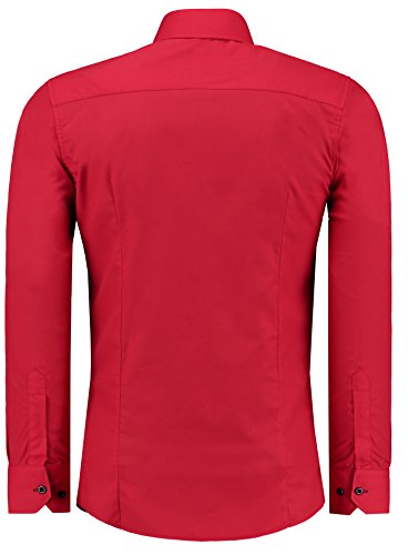 Jeel Camisa para Hombre - fácil de Hierro - de Manga Larga - Estilo Business, para Traje y Tiempo Libre, 105 - Rojo L