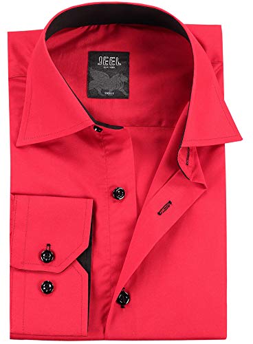 Jeel Camisa para Hombre - fácil de Hierro - de Manga Larga - Estilo Business, para Traje y Tiempo Libre, 105 - Rojo L